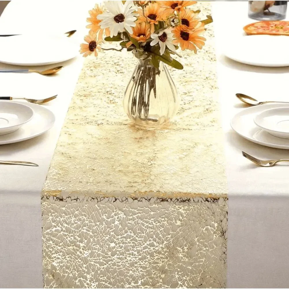 Brand New Gold Foil Mesh Organza Table Runner - 108